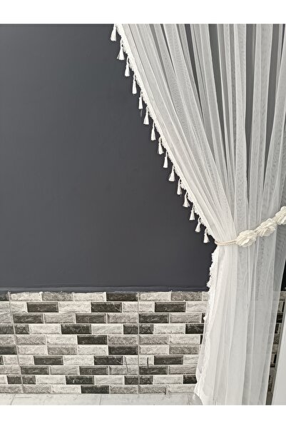 Art Perde Κουρτίνα φόντου 2 πτερυγίων Λευκή φούντα Floral Κουρτίνα φόντου 2 πτερυγίων από τούλι