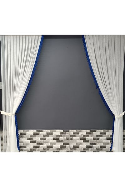 Art Perde 2 Wings Background Curtain Blue Tufted Floral 2 Wings Tulle Background Curtain