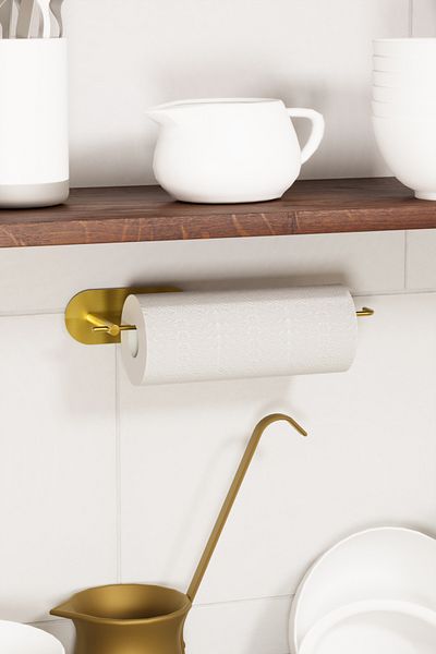 Zift Unique Lifetime Stainless Steel Gold Paper Towel Holder, Roll Paper Towel Holder, Paper Towel Hanger Adhesive