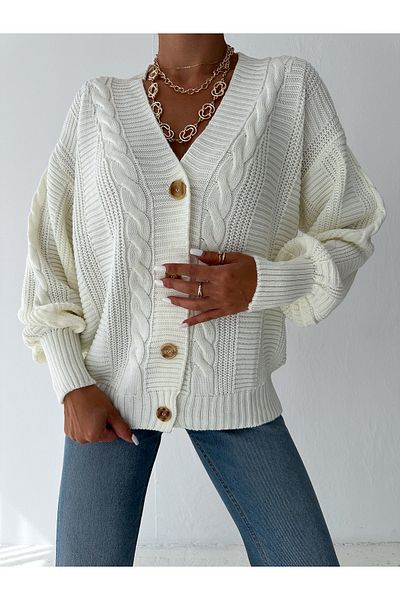 Slim'N Lift Women's White Peaceful 4 Button Cardigan