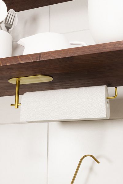 Zift Unique Lifetime Stainless Steel Gold Paper Towel Holder, Roll Paper Towel Holder, Paper Towel Hanger Adhesive