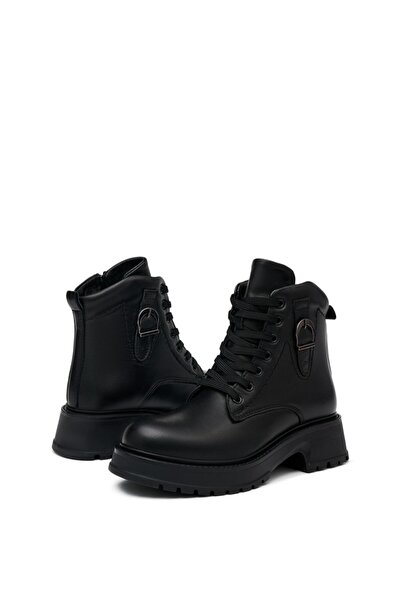 Bulls & Gulls Women's Buckle Detailed Genuine Leather Boots Rubber Sole