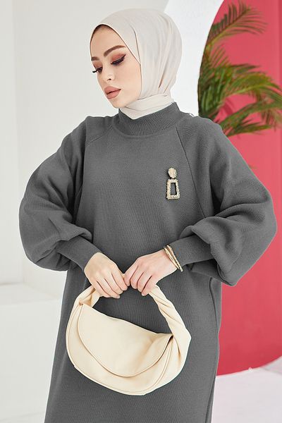 InStyle Pletené šaty s balónovými rukávmi Mina - Antracit