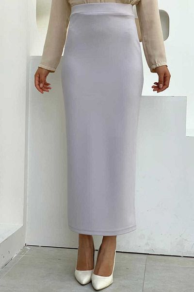 Bym Fashion Lycra Pencil Φούστα με Ελαστική Μέση 1074 Γκρι