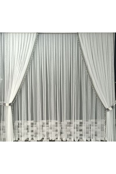 Art Perde Tulle Curtain and Background Curtain Tasseled Background Curtain Set
