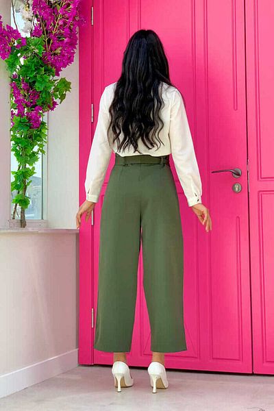 Bym Fashion Παντελόνι με κορδόνια με φερμουάρ 0174 Χακί