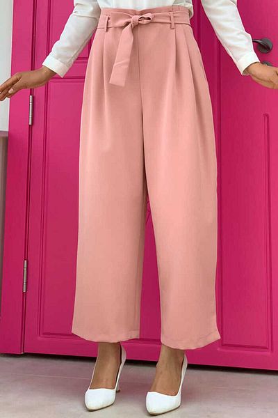 Bym Fashion Παντελόνι με κορδόνι μέσης με φερμουάρ 0174 Πούδρα