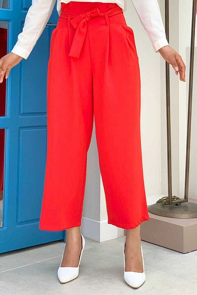 Bym Fashion Zippered Waist Lace-up Trousers 0174 Red