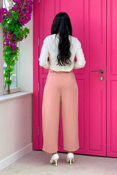 Bym Fashion Παντελόνι με κορδόνι μέσης με φερμουάρ 0174 Πούδρα