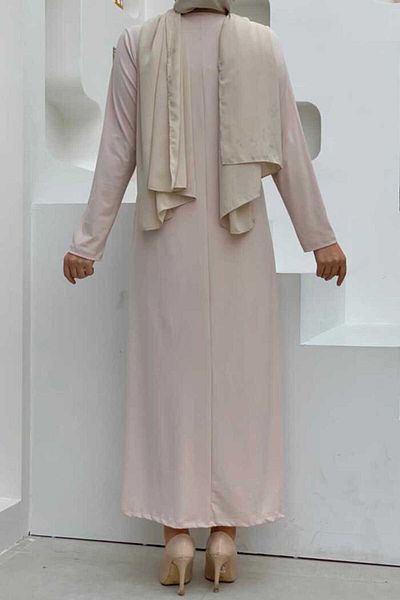 Bym Fashion Μεγάλο μέγεθος μονόχρωμη λαιμόκοψη με μακρυμάνικο εσωτερικό αμμώδες φόρεμα 3202-1 Stone