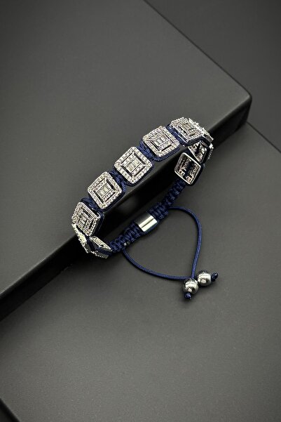 FRNCH 3A Kalite Baget Taşlı Lacivert Renk İpli Ayarlanabilir Erkek Bileklik F...