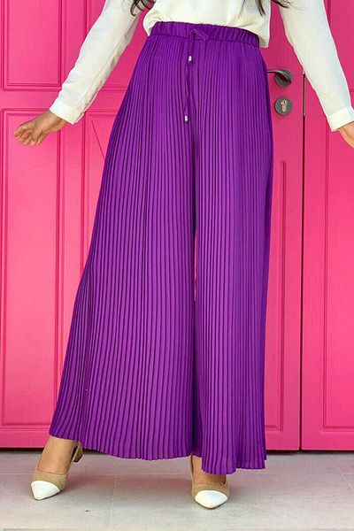 Bym Fashion Waist Elastic Lacing Look Pleated Trousers 0129 Purple