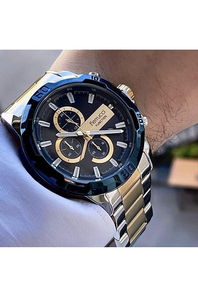 Ferrucci Men's Multifunctional Metal Band Wristwatch