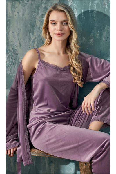 cotonhause Set pijamale damă din catifea 3 piese - liliac, C1T3N402-1