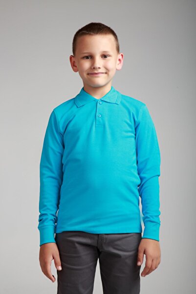 Dragora Long Sleeve Polo Neck Turquoise Combed Cotton