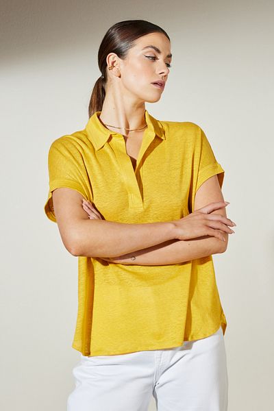 BROOKS BROTHERS Gelbes Damen-T-Shirt mit Polokragen und kurzen Ärmeln