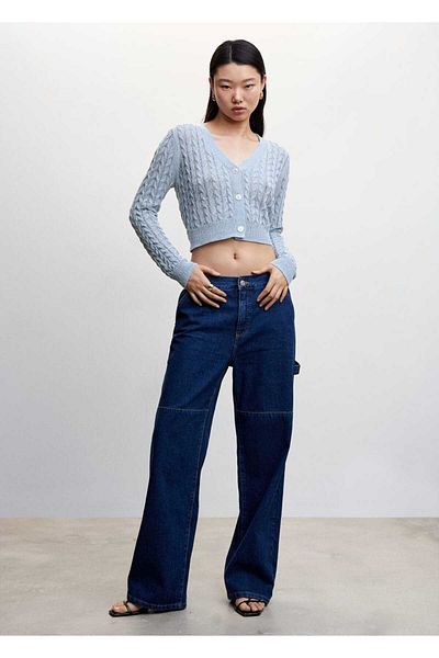 MANGO Woman Cardigan decupat cu model tricotat