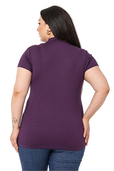 DISENTIS MODEST Large Size Half Fisherman Short Sleeve Viscose Plum Body