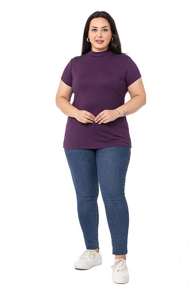 DISENTIS MODEST Large Size Half Fisherman Short Sleeve Viscose Plum Body