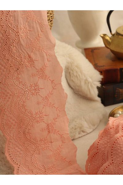 Parça Kumaş Dünyası Pink Color Cotton Scallop Fabric (1 Meter)
