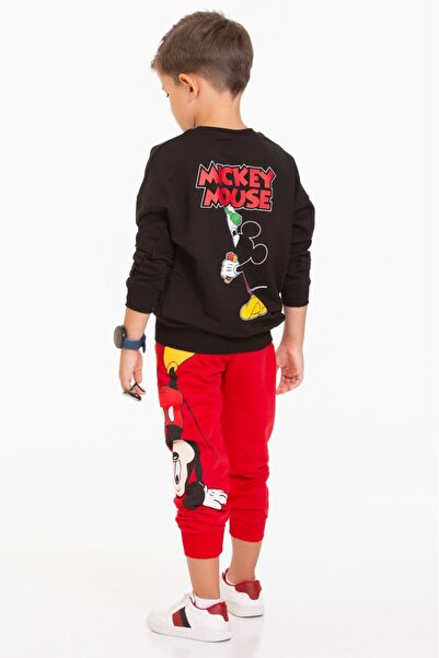 pistyle Erkek Çocuk Mickey Desenli Alt Üst Kırmızı Eşofman Takımı