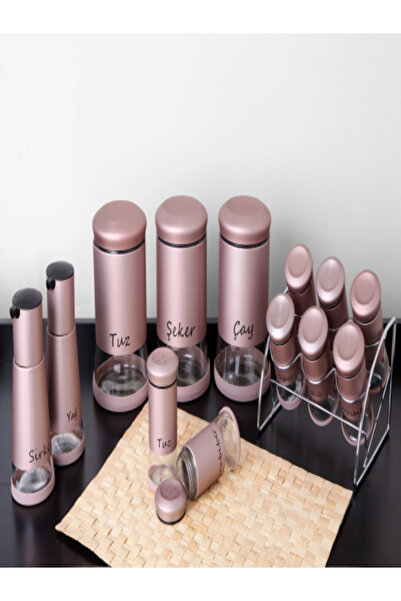 Keskinbıçak Cam 14 Parça Baharat Seti Rose Gold