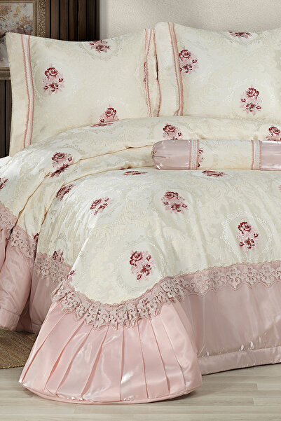 Evlen Home Collection Esila Σετ κάλυμμα κρεβατιού από βαμβακερό σενίλ διπλό γεμισμένο (4 ΤΕΜΑΧΙΑ) Πούδρα