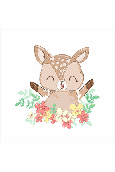 Reysa Tasarım ملصق جداري على شكل غزال لطيف على شكل زهور مقاس 25 × 25 سم