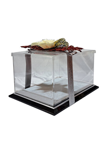 mixefor PLEKSİ DAMAT GELİN NİŞAN BOHÇA KUTUSU 35cm x25cm x20cm GÜMÜŞ KADİFE Z...