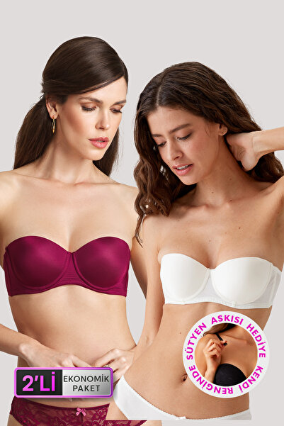 Pierre Cardin Set micro sutien fără bretele Ecru Claret Red 6207 Pisa - pache...