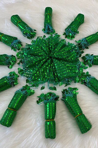 ZEYMERADE Yeşil Halay Mendili, Gelin Mendili, Pullu Halay Mendili 10 Adet