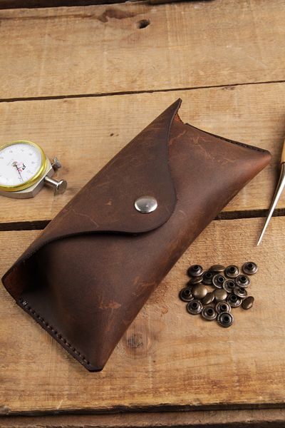 New Coast Leather 1900's Γνήσιο & Πραγματικό Δέρμα 100% Χειροποίητο Καφέ Δοχείο Γυαλιών