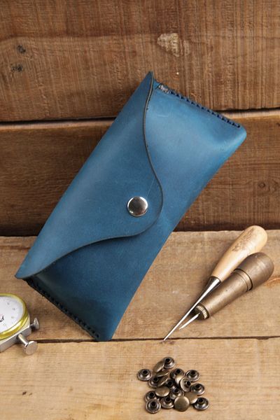 New Coast Leather 1900's Γνήσιο & Πραγματικό Δέρμα 100% Χειροποίητο Τυρκουάζ Γυαλιά Δοχείο