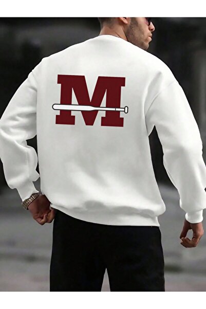 Adrift Φούτερ με σχέδιο γραμμάτων και ριχτούς ώμους, λευκό