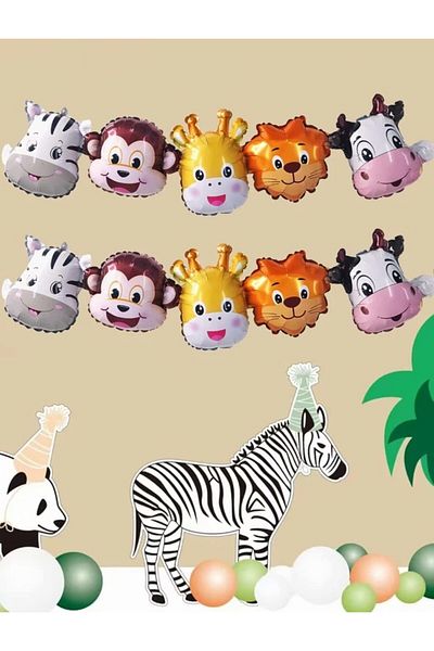 Parti Station Golden Color Number Balloon Safari 1st Year Birthday Party Balloon Set Safari Animals Theme Party
