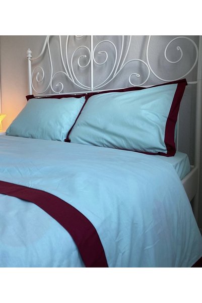 calinahome Blue Colored Burgundy Stripe Duvet Cover Set