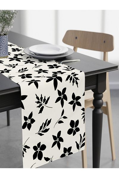 FUS BLUE Black Floral Pattern Runner
