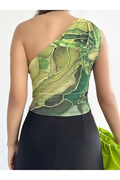 Sands Tekstil Bluză cu un singur umăr cu model, cu detalii despre accesorii