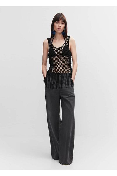 MANGO Woman Tassel detailed mesh blouse