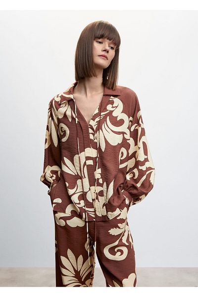 MANGO Woman Μπλούζα με γραβάτα με λεπτομερή σχέδια