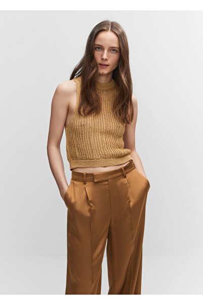 MANGO Woman Satin Trousers with Pleated Detail