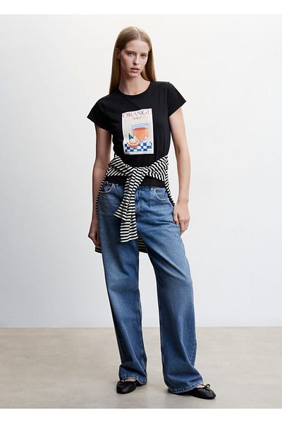 MANGO Woman Short Sleeve Patterned T-Shirt