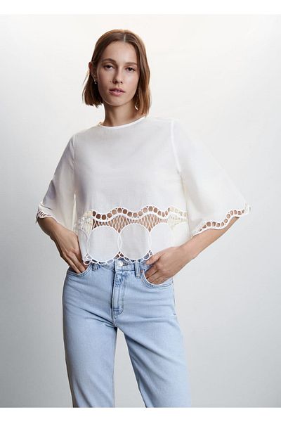 MANGO Woman Κεντημένη Oversize Μπλούζα