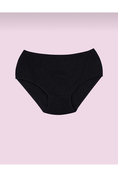 Ceylanoğlu Women's High Waist Patterned Black 4-Pack Comfortable Fit Ribbed Bato Panties with Transfer