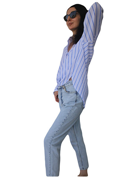 Quzu Mom Jean Pantolon Buz Mavi