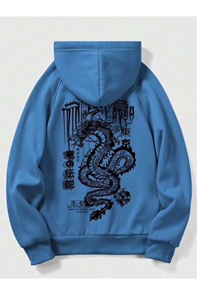 Adrift Φούτερ με κουκούλα και κορδόνι, με γραφικό δράκου και σχέδιο άνιμε, με...