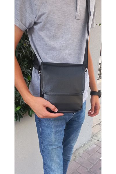 Moda fiesta Geantă Messenger pentru bărbați din piele neagră
