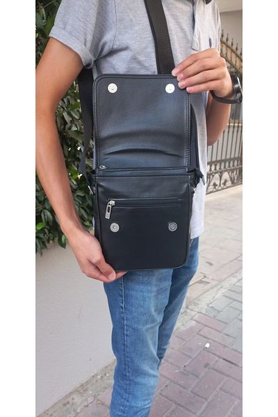 Moda fiesta Geantă Messenger pentru bărbați din piele neagră