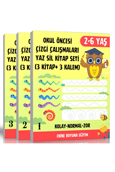 Enine Boyuna Eğitim Okul Öncesi Çizgi Çalışmaları YAZ SİL Seti (3 Kitap + 3 S...