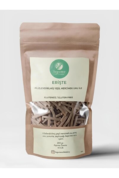 LEGUME Glutensiz Bakliyat Unlu Filizlendirilmiş Yeşil Mercimek Unlu Erişte 200 Gr.